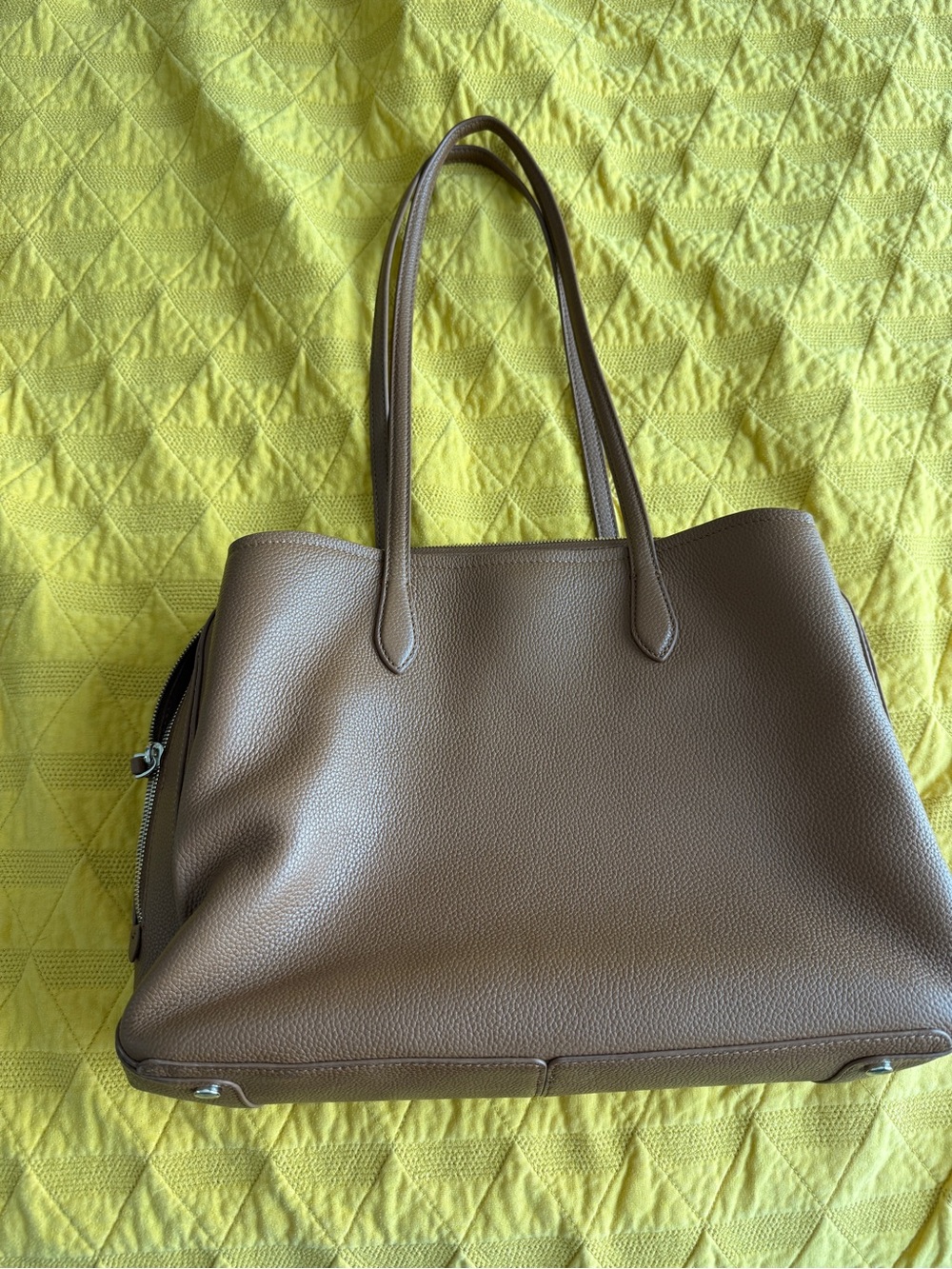 Quince Italian Leather Triple Compartment Work Tote — Tan - Picture 3 of 11